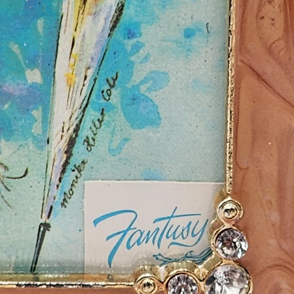 Vintage Peach Marbled Resin Frame Faux Crystals Fantasy Ephemera Card 4x6 Photo